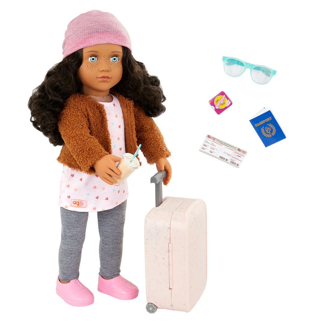 Lisandra - 46cm Travel Doll - Doll with Blue Eyes & Brown Hair Doll with Luggage & Travel Accessories - Toys & Gifts - Our Generation
