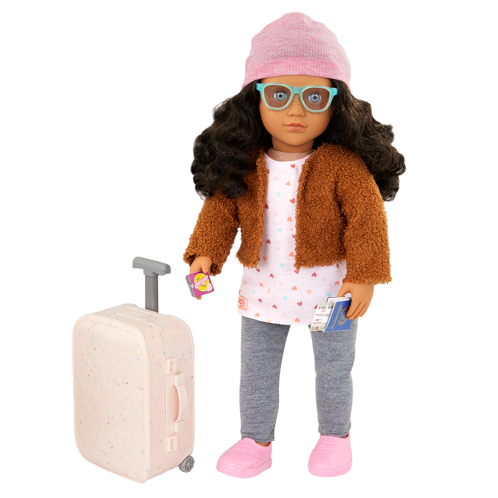 Lisandra - 46cm Travel Doll - Doll with Blue Eyes & Brown Hair Doll with Luggage & Travel Accessories - Toys & Gifts - Our Generation