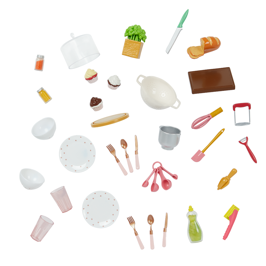 OG Cooking Island - Pink Cooking Island & Bar Stool - Food & Cooking Accessories for Dolls - Doll Furniture - Furniture for Dollhouse - Dollhouse Kitchen - Our Generation