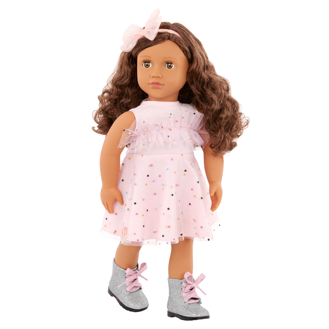 Pink & Colourful  - Outfit for 46cm Dolls - Pink dress, boots & headband  - Our Generation 