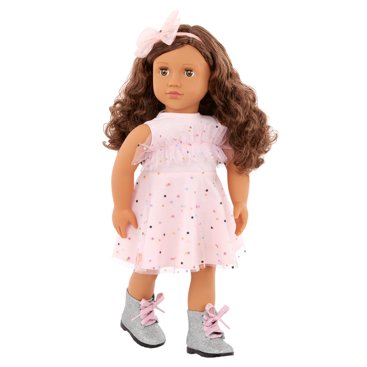 Pink & Colourful  - Outfit for 46cm Dolls - Pink dress, boots & headband  - Our Generation 