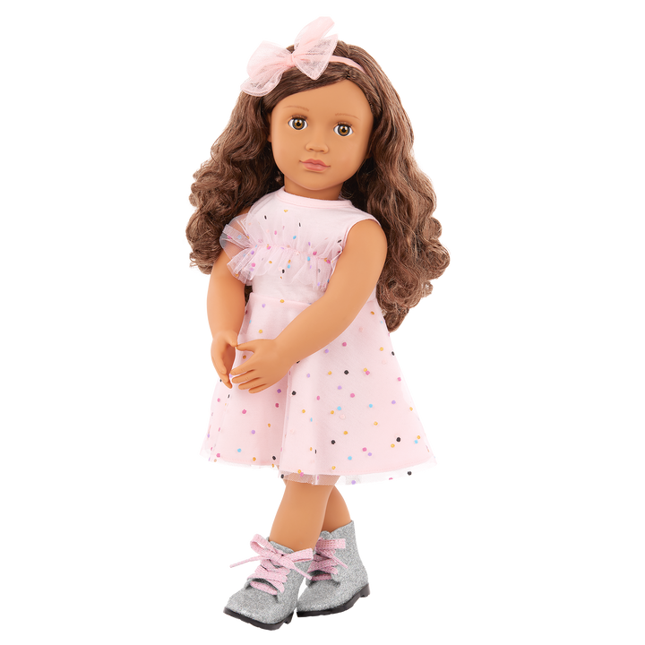 Pink & Colourful  - Outfit for 46cm Dolls - Pink dress, boots & headband  - Our Generation