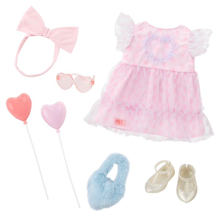 All Heart - Pink Dress & Party Accessories - Doll Clothes - 46cm Doll Outfits - Our Generation UK