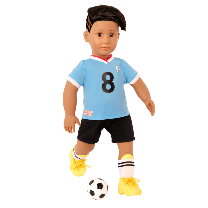 Mateo - 46cm Football Doll - OG Boy Doll with Accessories - Doll with Football, Cones, Whistle & Football Kit - Toys & Gifts for Kids - Our Generation UK