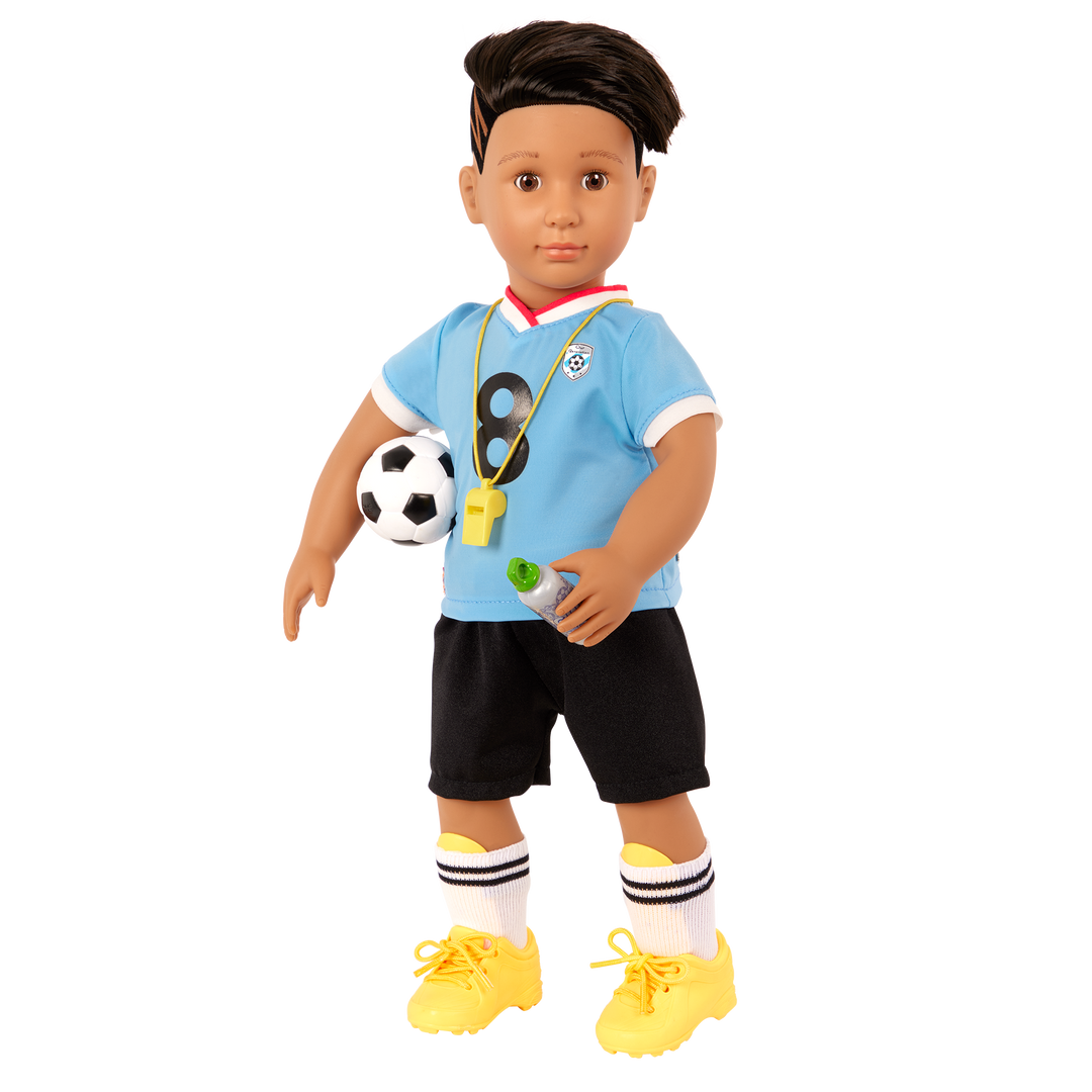 Mateo - 46cm Football Doll - OG Boy Doll with Accessories - Doll with Football, Cones, Whistle & Football Kit - Toys & Gifts for Kids - Our Generation UK