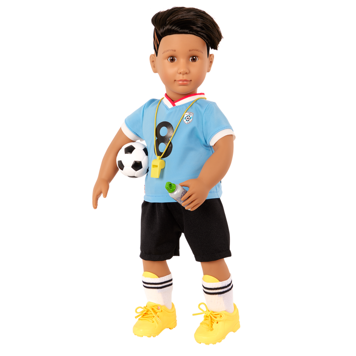 Mateo - 46cm Football Doll - OG Boy Doll with Accessories - Doll with Football, Cones, Whistle & Football Kit - Toys & Gifts for Kids - Our Generation UK