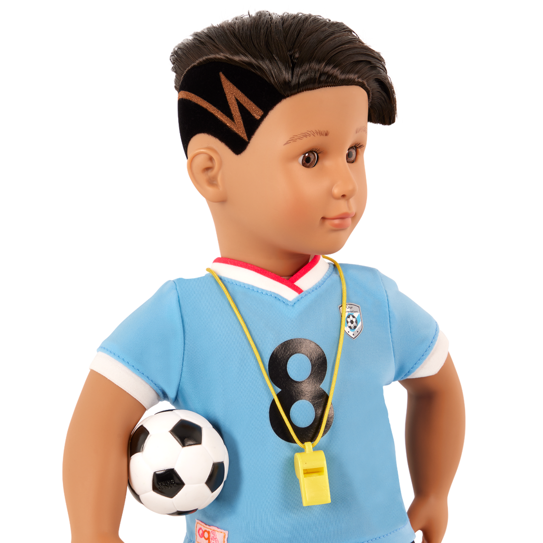 Mateo - 46cm Football Doll - OG Boy Doll with Accessories - Doll with Football, Cones, Whistle & Football Kit - Toys & Gifts for Kids - Our Generation UK