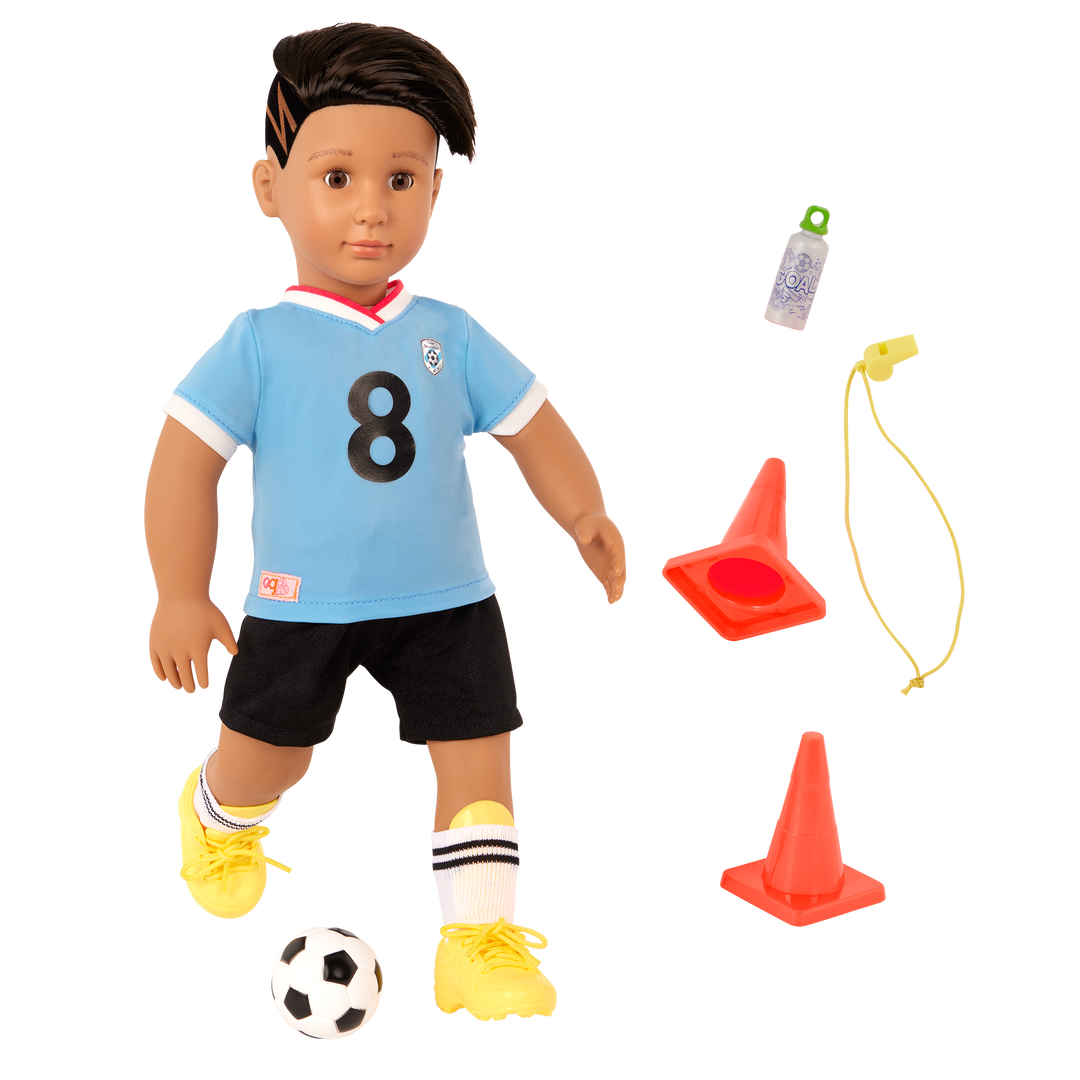 Mateo - 46cm Football Doll - OG Boy Doll with Accessories - Doll with Football, Cones, Whistle & Football Kit - Toys & Gifts for Kids - Our Generation UK