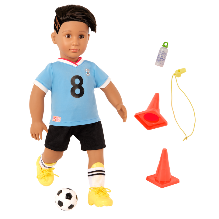 Mateo - 46cm Football Doll - OG Boy Doll with Accessories - Doll with Football, Cones, Whistle & Football Kit - Toys & Gifts for Kids - Our Generation UK
