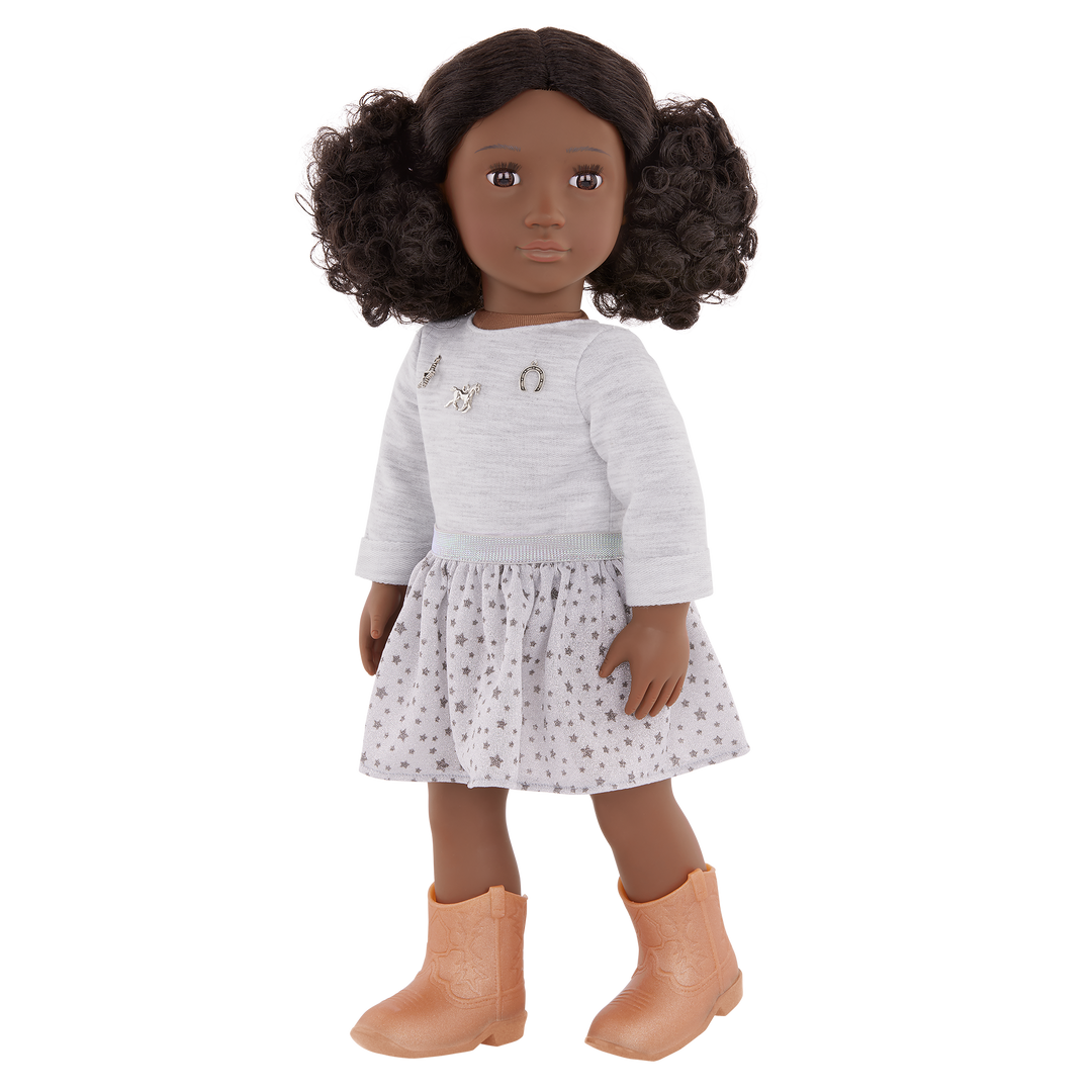 Our Generation 46cm Doll Victoria in Cowgirl Outfit including jumper, skirt, boots and hat