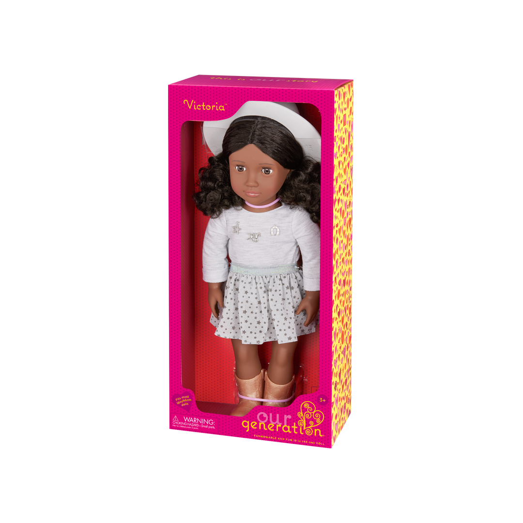 Our Generation 46cm Doll Victoria in Cowgirl Outfit including jumper, skirt, boots and hat