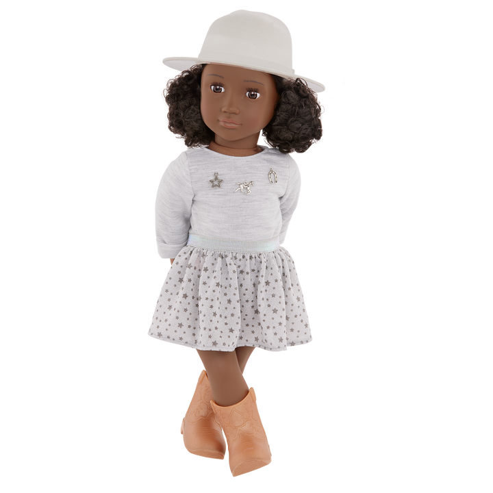 Our Generation 46cm Doll Victoria in Cowgirl Outfit including jumper, skirt, boots and hat