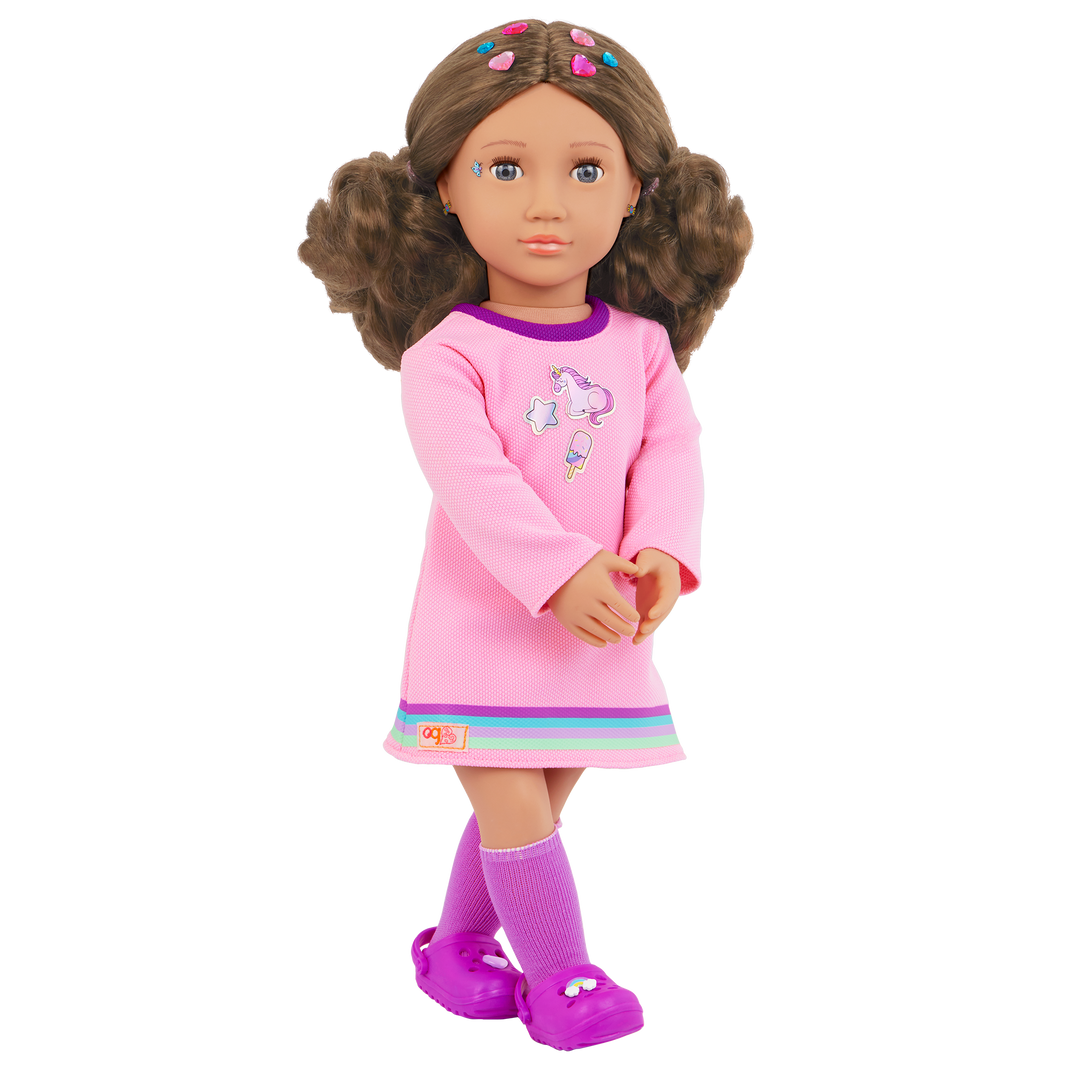 Finley - 46cm Doll with Brown Hair - OG Doll with Stickers & Sticker Book - Activity Doll - Toys & Gifts for Kids - Ages 3 Years + - Our Generation