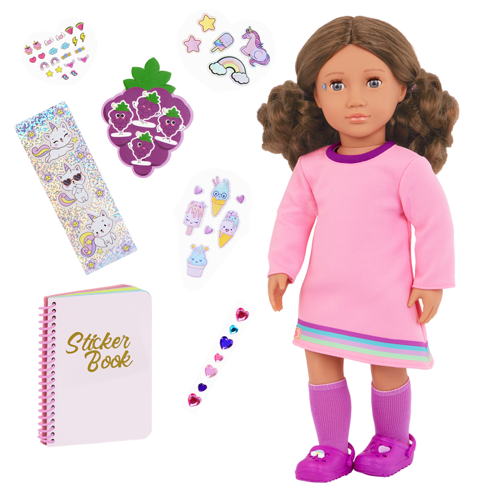 Finley - 46cm Doll with Brown Hair - OG Doll with Stickers & Sticker Book - Activity Doll - Toys & Gifts for Kids - Ages 3 Years + - Our Generation