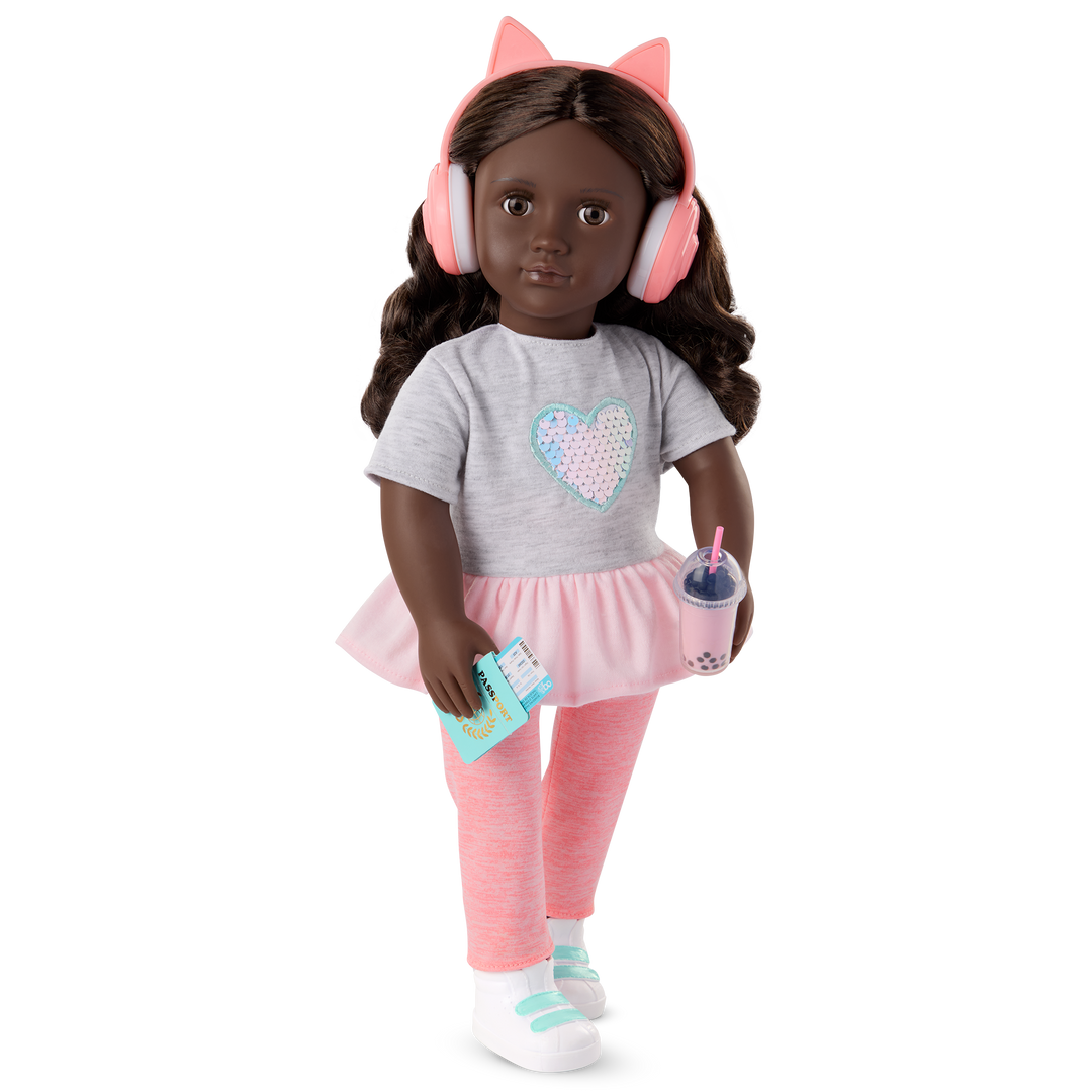 Kezia - 46cm OG Travel Doll & Accessories - Doll with Brown Hair & Eyes - Toys & Gifts for Kids - Our Generation UK