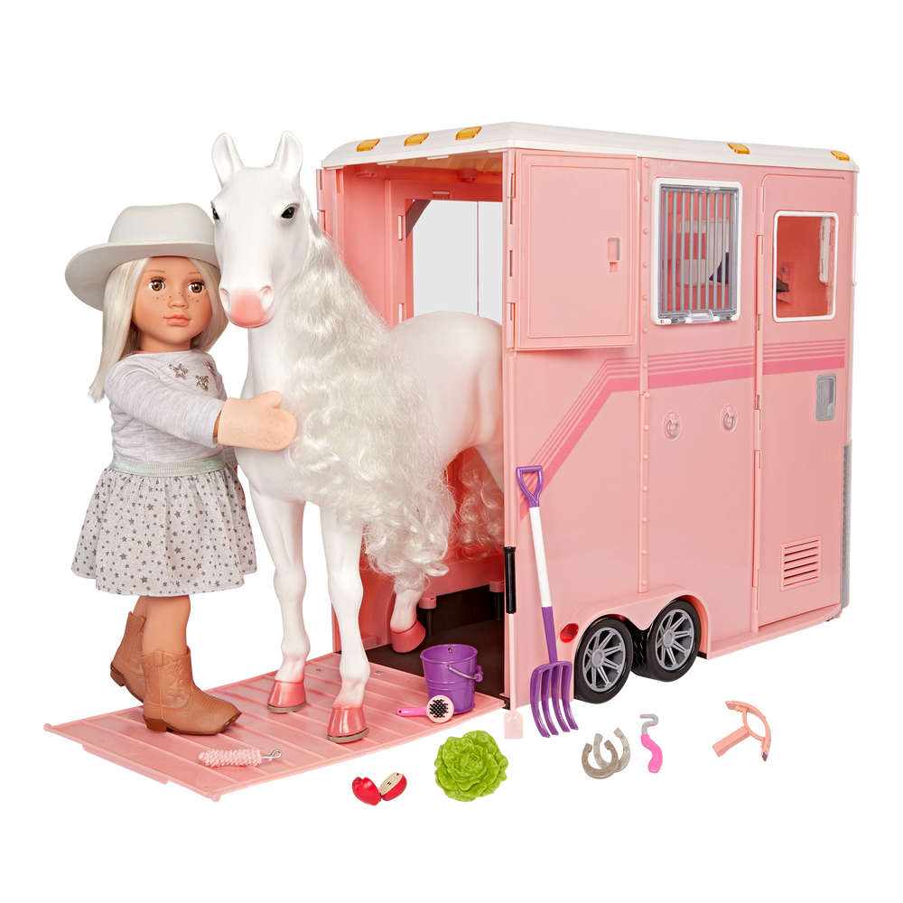 Mane to Travel Horse Trailer - Pink Horse Trailer with Accessories - Equestrian Accessories for OG Horses - Vehicle - Our Generation UK