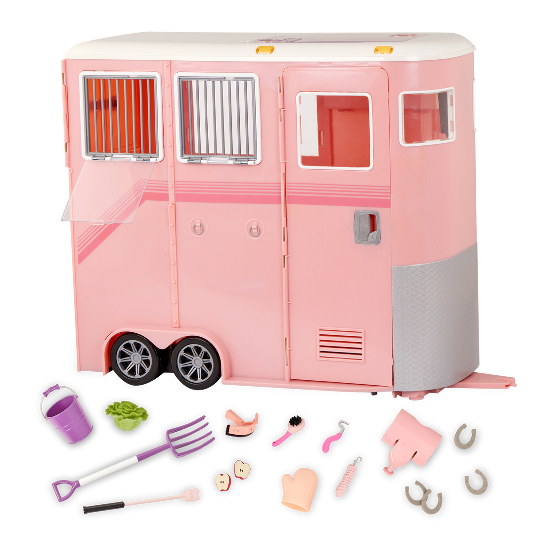 Mane to Travel Horse Trailer - Pink Horse Trailer with Accessories - Equestrian Accessories for OG Horses - Vehicle - Our Generation UK 