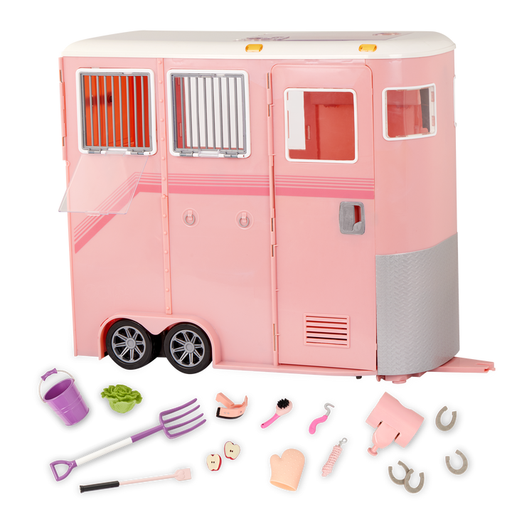 Mane to Travel Horse Trailer - Pink Horse Trailer with Accessories - Equestrian Accessories for OG Horses - Vehicle - Our Generation UK 