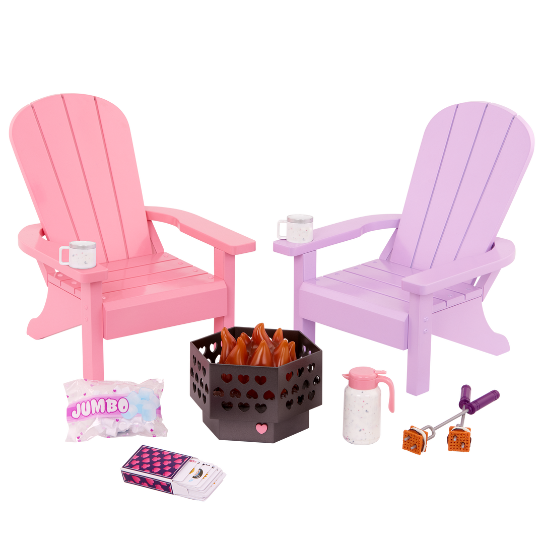 Our Generation Adirondack Chairs for 18-inch Dolls with firepit and accessories