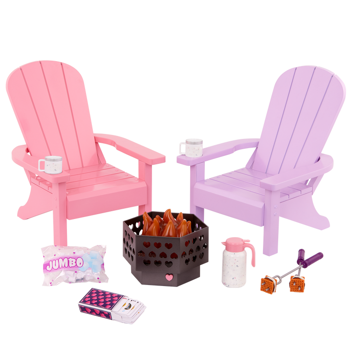 Our Generation Adirondack Chairs for 18-inch Dolls with firepit and accessories