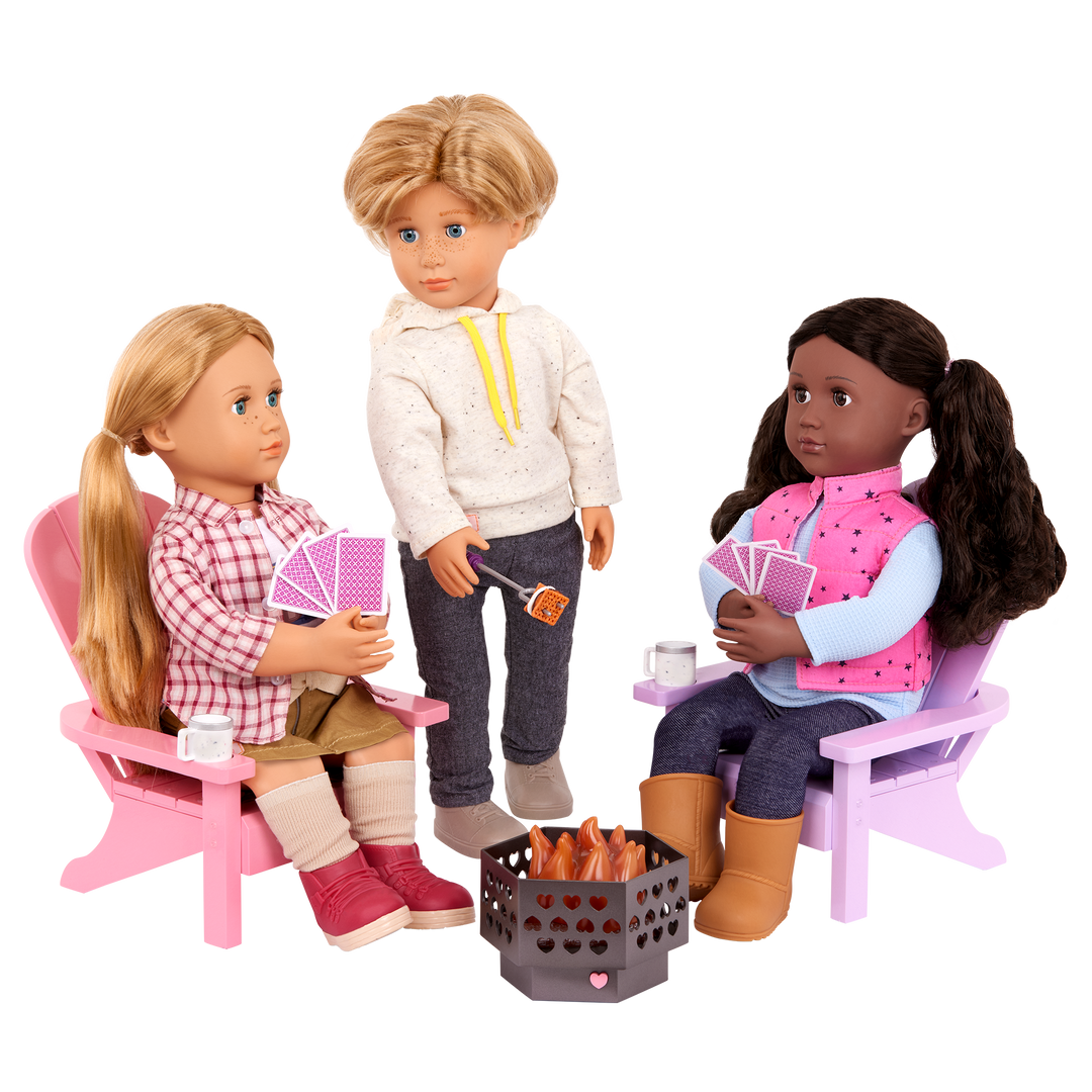 Our Generation Adirondack Chairs for 18-inch Dolls with firepit and accessories