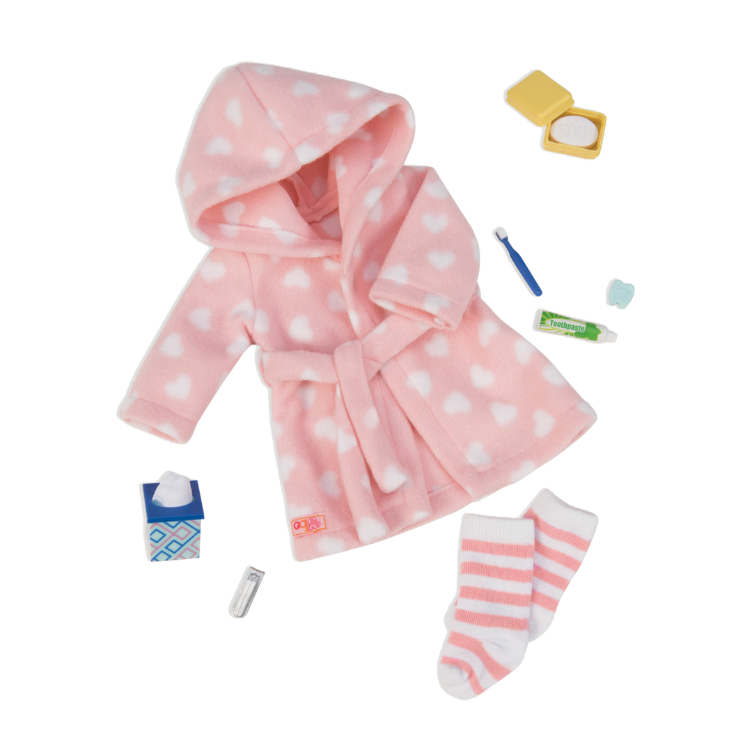 Good Night, Sleep Tight - Pink Dressing Gown with Hearts - Doll Pyjama Set - Clothing for 46cm Dolls - Our Generation