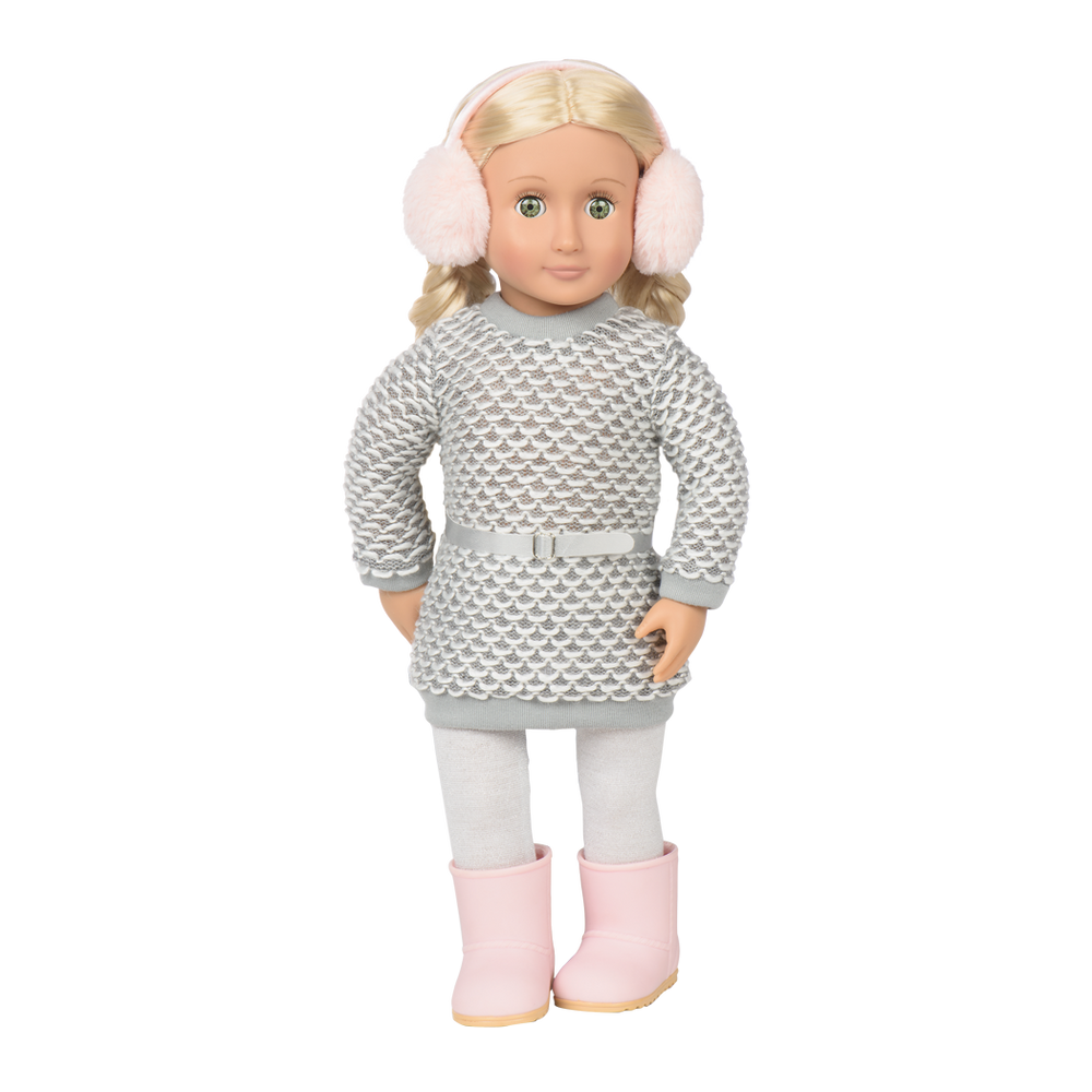 Winter Style - 46cm Doll Winter Outfit - Jumper Dress & Earmuffs - Our Generation