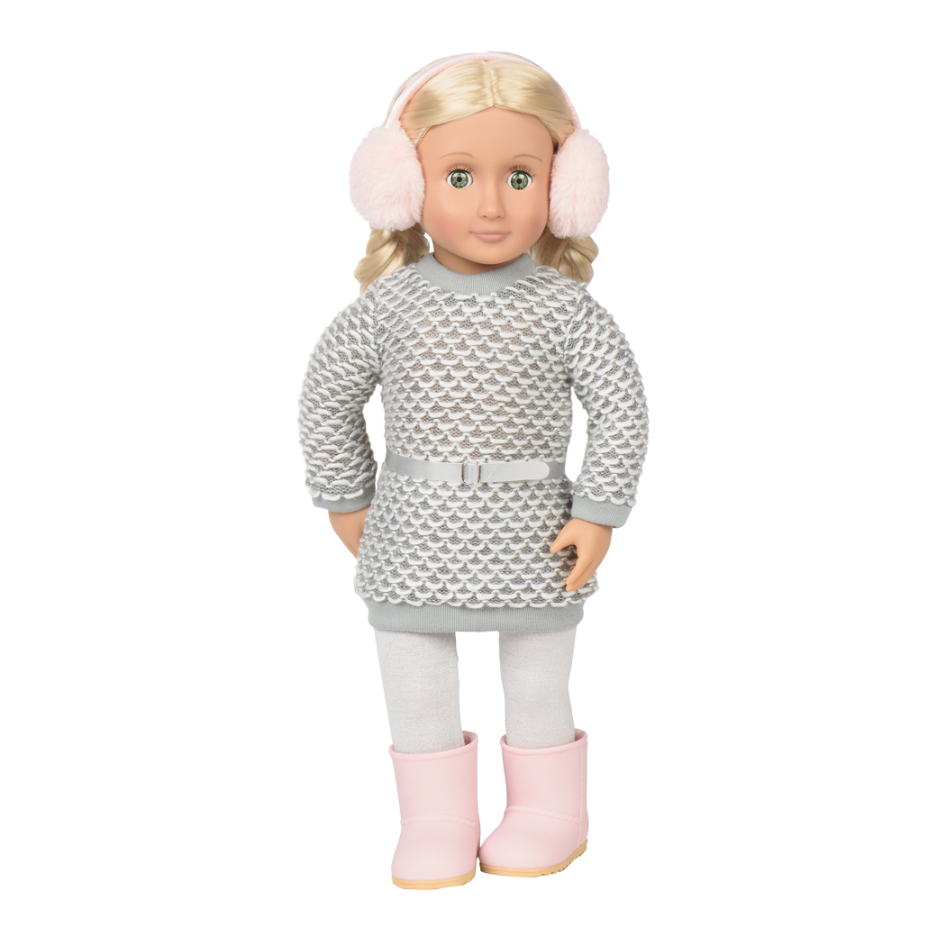 Winter Style - 46cm Doll Winter Outfit - Jumper Dress & Earmuffs - Our Generation