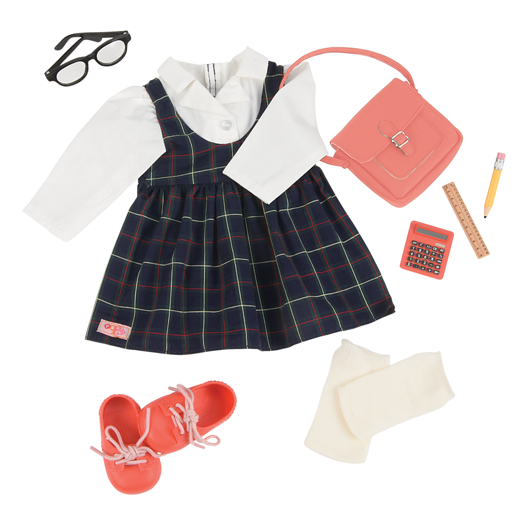 Perfect Score - School Outfit for 46cm Dolls - Pinafore Dress & School Accessories - Doll Clothing - Our Generation