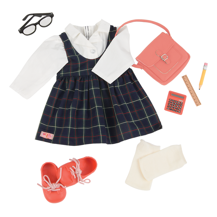 Perfect Score - School Outfit for 46cm Dolls - Pinafore Dress & School Accessories - Doll Clothing - Our Generation