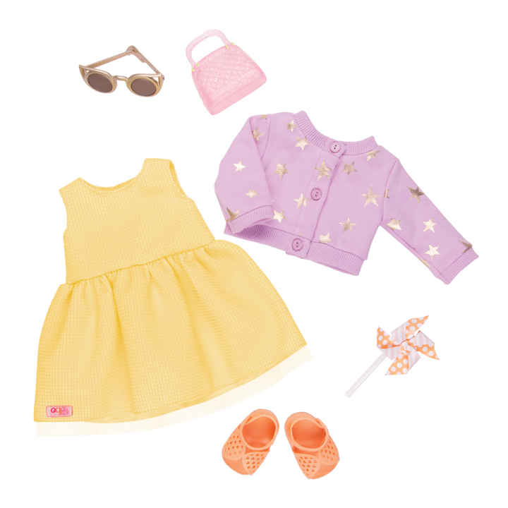 Summer Dress - 46cm Dolls Outfit - Yellow Dress & Jacket - Our Generation UK