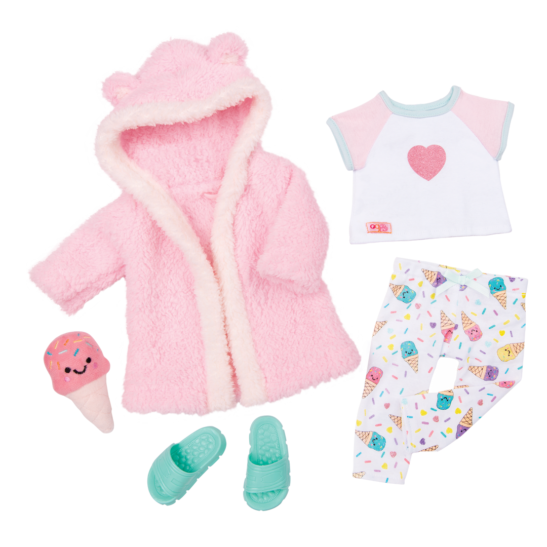 Ice Cream Dreams - 46cm Doll Pyjama Set - Pyjamas, Pink Dressing Gown & Slippers - Our Generation UK