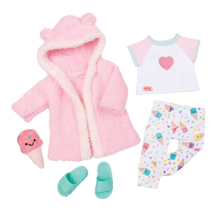 Ice Cream Dreams - 46cm Doll Pyjama Set - Pyjamas, Pink Dressing Gown & Slippers - Our Generation UK