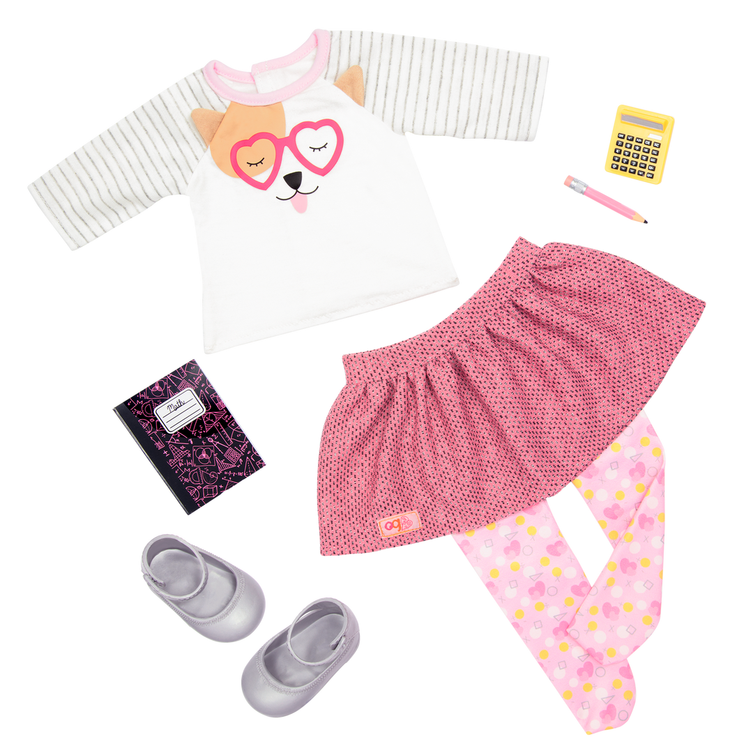 Classroom Cutie - 46cm Doll School Outfit - Skirt, Top & School Supplies - Doll Clothes- Our Generation