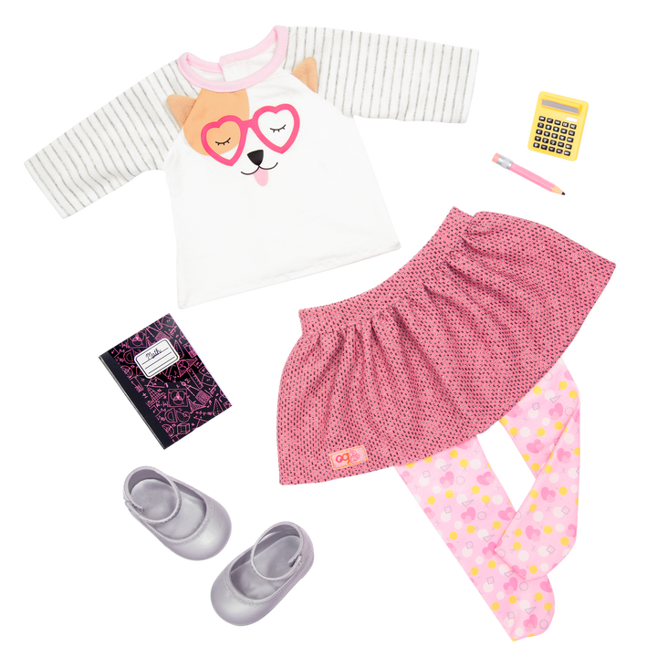 Classroom Cutie - 46cm Doll School Outfit - Skirt, Top & School Supplies - Doll Clothes- Our Generation