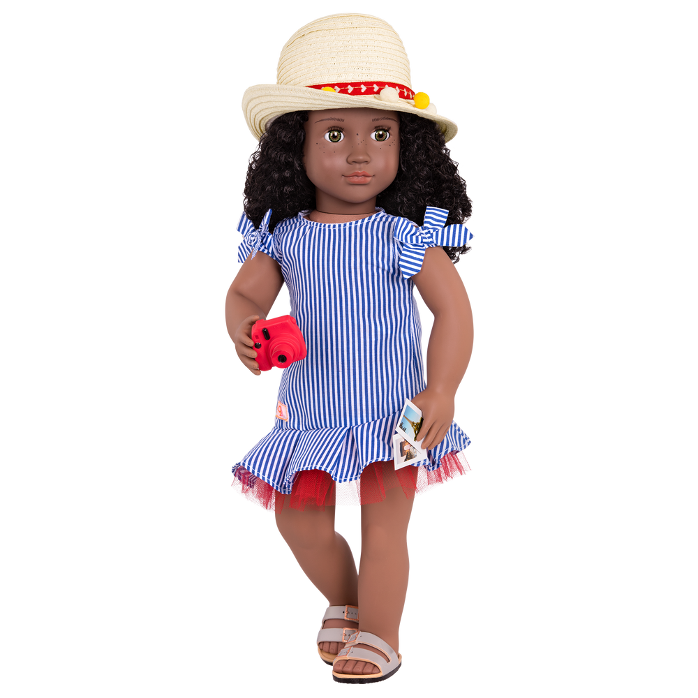 Tourist outfit with polaroid camera and pictures for 18-inch doll
