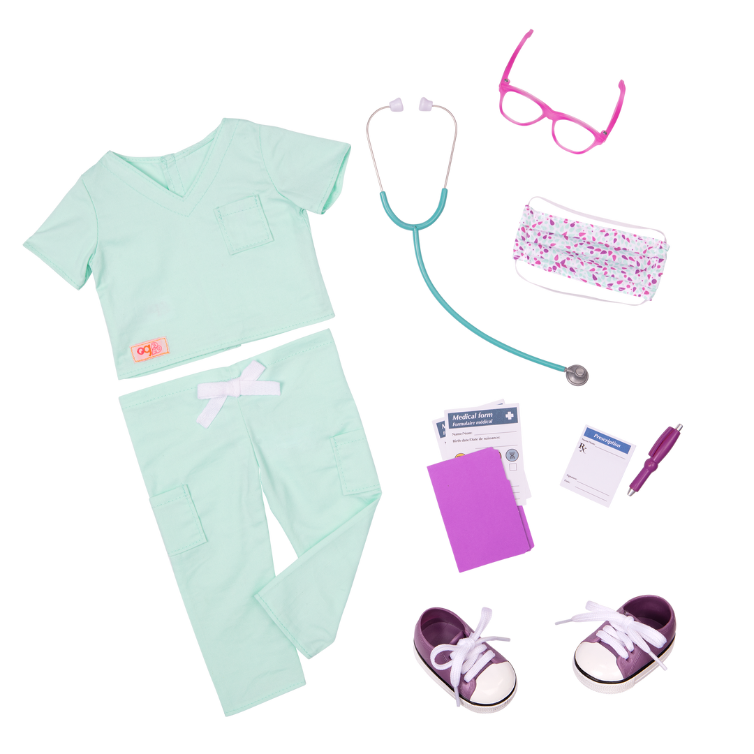 Surgeon scrubs and accessories for 18-inch doll