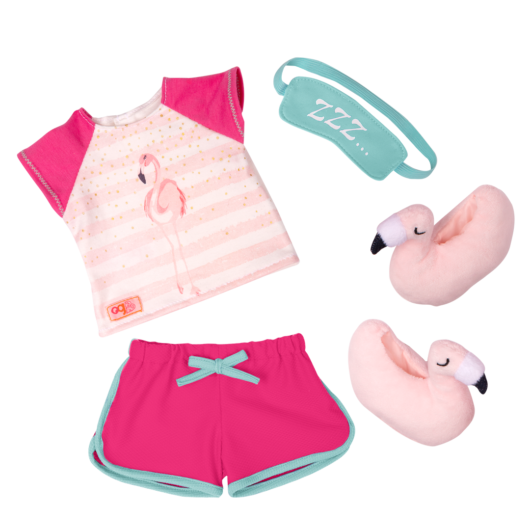 Flamingo Dreaming - 46cm Doll Pyjama Set - Shorts, Top & Slippers - Doll Clothing - Our Generation