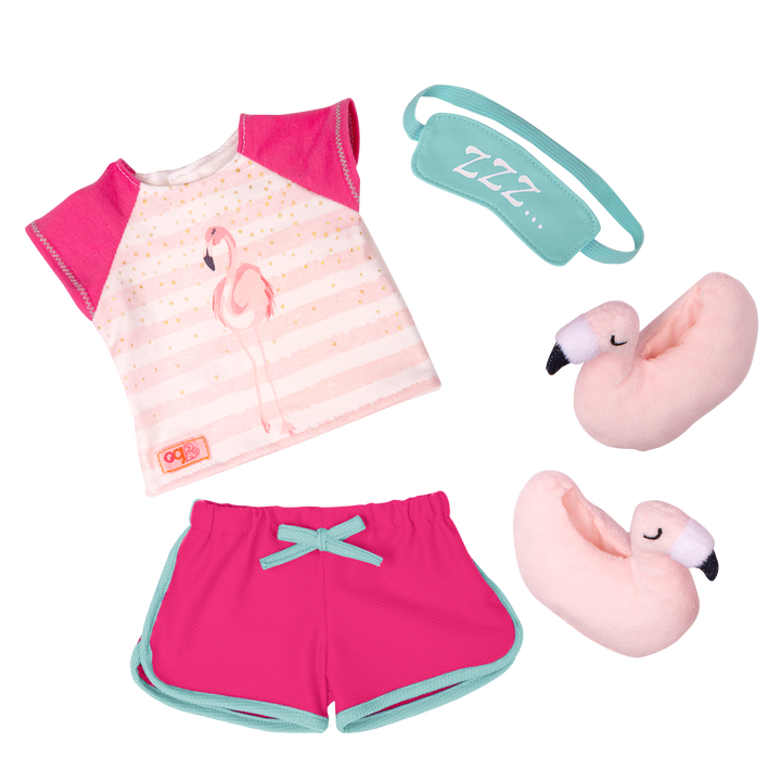 Flamingo Dreaming - 46cm Doll Pyjama Set - Shorts, Top & Slippers - Doll Clothing - Our Generation