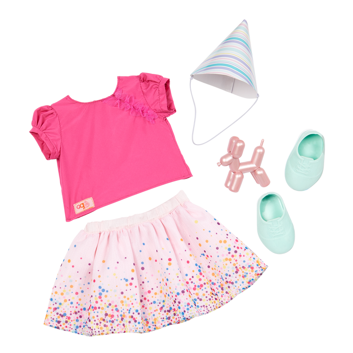 It's Time to Party - Doll Clothing - Birthday Outfit for 46cm Dolls - Top, Skirt & Party Hat - Our Generation UK