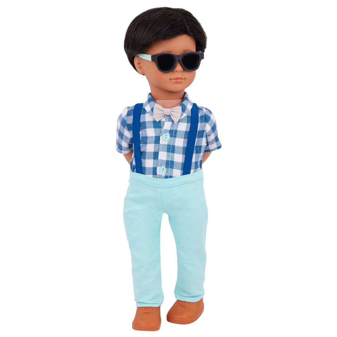 Plaid & Pretty - OG Boy Doll Outfit - Shirt, Trousers, Bowtie & Sunglasses - Top & Bottom - Our Generation