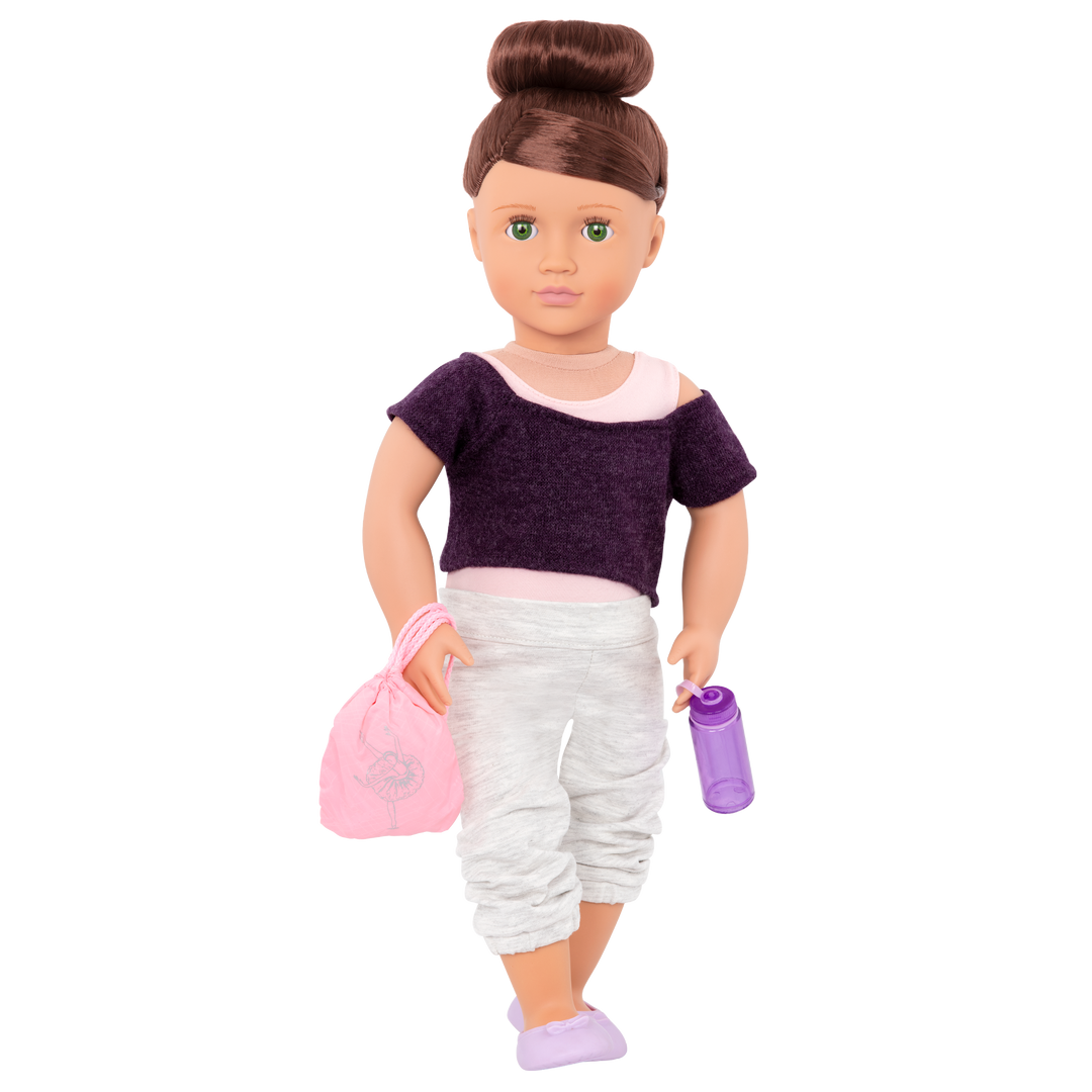 18-inch doll with brown hair, green eyes, ballerina accessories and storybook