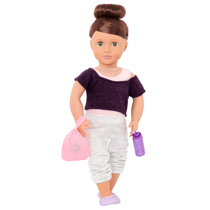 18-inch doll with brown hair, green eyes, ballerina accessories and storybook