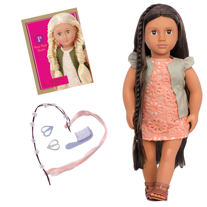 Flora - 46cm Hairplay Doll - OG Doll with Long Brown Hair & Brown Eyes - Hair Styling Accessories & Booklet - Toys & Gifts for Kids - Our Generation