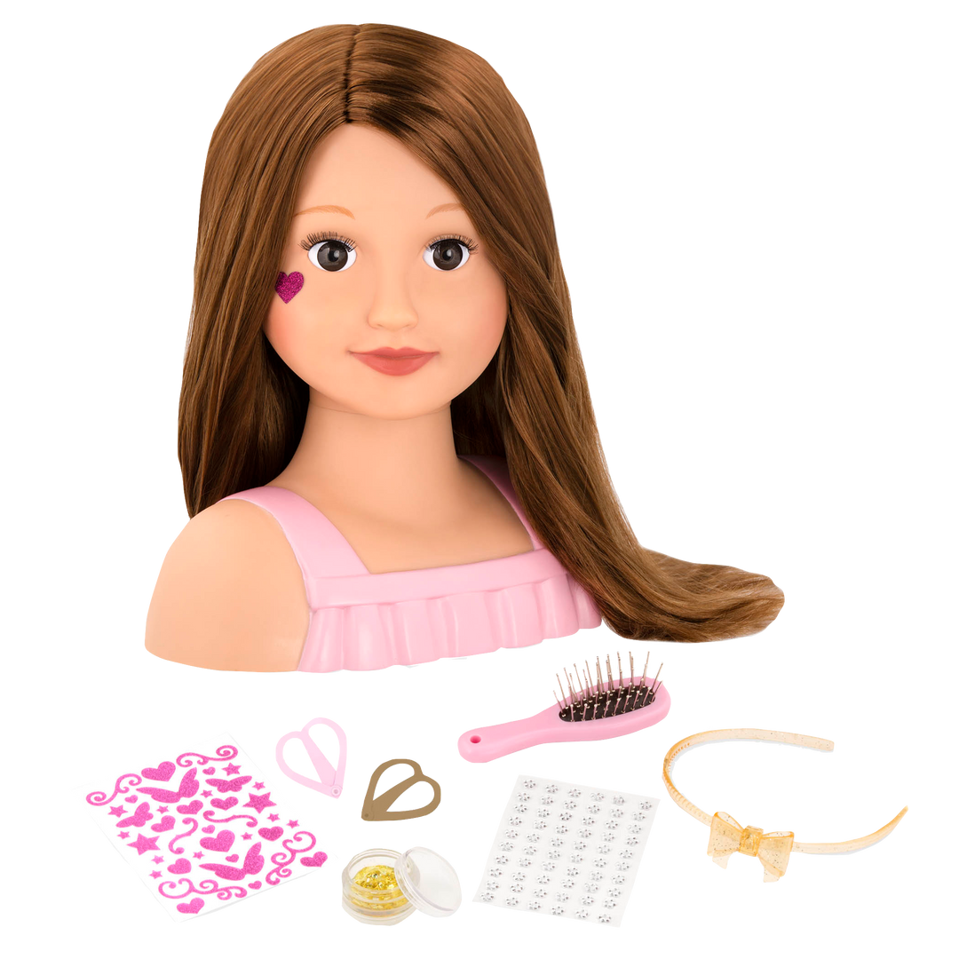 Talia - 23cm Doll Bust - Hair Styling Doll Bust - Brown Hair - Hair Styling Accessories - Our Generation