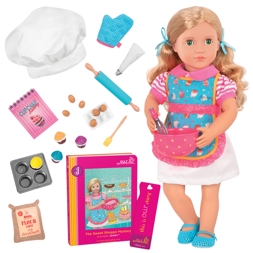 Jenny - 46cm Baking Doll - OG Doll with Blonde Hair & Green Eyes - Baking Accessories for Dolls - Doll & Storybook - Toys & Gifts - Our Generation