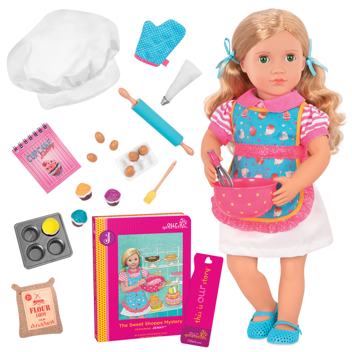 Jenny - 46cm Baking Doll - OG Doll with Blonde Hair & Green Eyes - Baking Accessories for Dolls - Doll & Storybook - Toys & Gifts - Our Generation