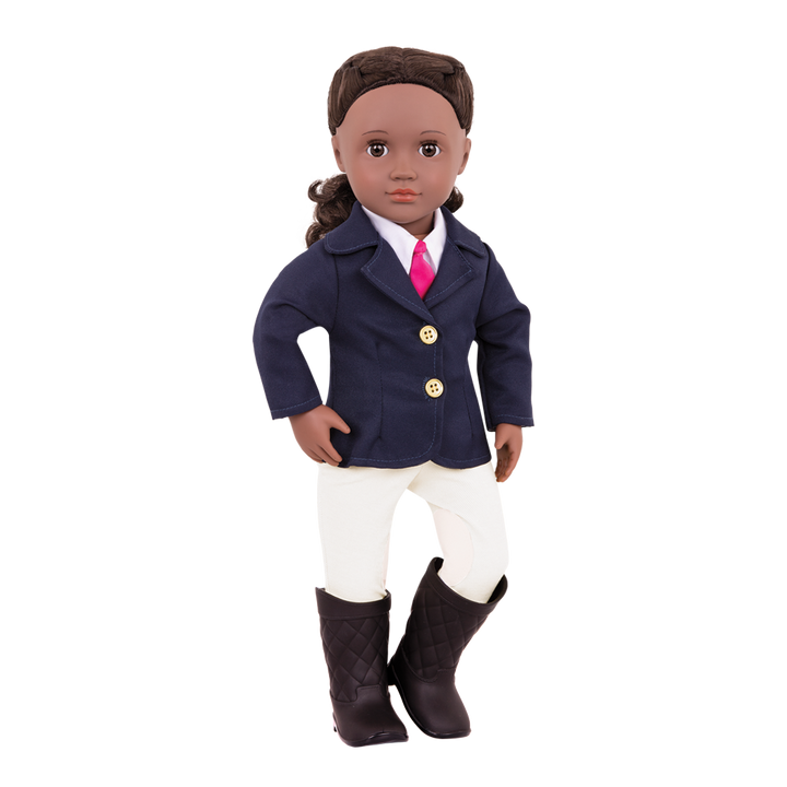18-inch doll with dark-brown hair, brown eyes, equestrian accessories and storybook