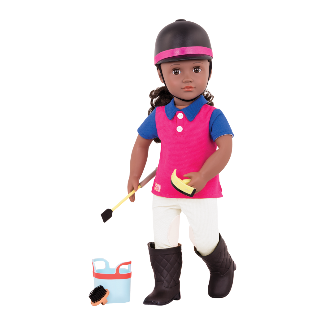 18-inch doll with dark-brown hair, brown eyes, equestrian accessories and storybook