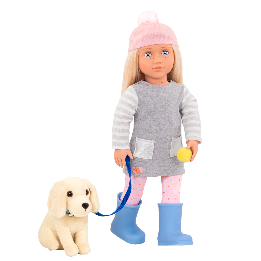 Meagan - 46cm Doll & Pet - OG Doll with Blonde Hair, Blue Eyes & Freckles - Golden Retriever Pup with White Fur - Toys & Gifts - Our Generation